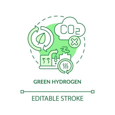 Yeşil hidrojen güç konsepti ikonu. Alternatif yakıt üretimi. Çevre enerjisi soyut fikri ince çizgi çizimi. İzole bir taslak çizim. Düzenlenebilir felç. Kullanılan Roboto-Orta, Myriad Pro-Kalın yazı tipleri