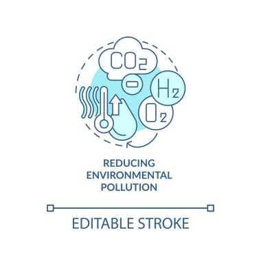 Çevre kirliliği turkuaz konsept ikonu azaltılıyor. Hidrojen avantajı soyut fikir ince çizgi çizimi. İzole bir taslak çizim. Düzenlenebilir felç. Kullanılan Roboto-Orta, Myriad Pro-Kalın yazı tipleri