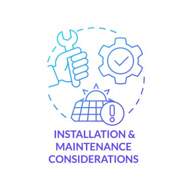 Kurulum ve bakım hususları mavi gradyan konsept ikonu. House alternatif enerji soyut fikri ince çizgi çizimi. İzole bir taslak çizim. Kullanılan sayısız Pro-Kalın yazı tipi