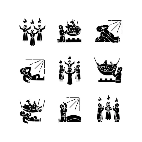 Bible Narratives Black Glyph Icons Set White Space Legends Old — Stock Vector