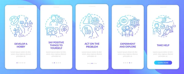 Självkänsla Förbättring Blå Gradient Onboarding Mobilapp Skärm Psykologi Genomgång Steg — Stock vektor