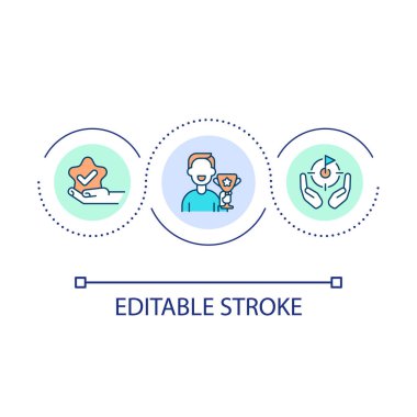 Kişisel başarı döngüsü konsept simgesi. Hedefe ulaşmak için motivasyon. Geliştirme soyut fikir ince çizgi çizimine yarar sağlar. İzole bir taslak çizim. Düzenlenebilir felç. Kullanılan Arial yazı tipi