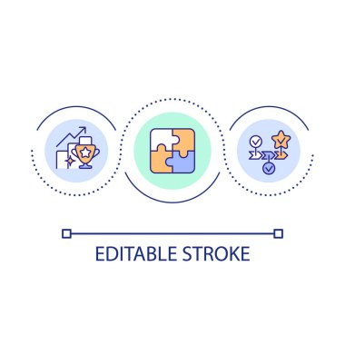 Başarı stratejisi döngü konsepti simgesi oluşturun. İş geliştirme ve başarı. Başarılar soyut fikir ince çizgi çizimi. İzole bir taslak çizim. Düzenlenebilir felç. Kullanılan Arial yazı tipi
