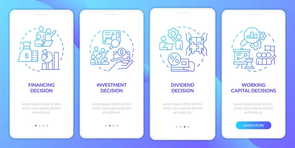 Typy Finančních Rozhodnutí Modrý Gradient Obrazovce Mobilní Aplikace Procházka Kroky — Stockový vektor