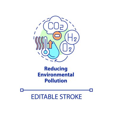 Çevre kirliliği konsepti ikonunun azaltılması. Yenilenebilir enerji. Hidrojen yararlı soyut fikir ince çizgi çizimi. İzole bir taslak çizim. Düzenlenebilir felç. Arial, Myriad Pro-Kalın yazı tipleri