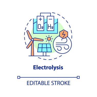 Elektroliz konsepti ikonu. Yenilenebilir enerji üretimi. Hidrojen avantajı soyut fikir ince çizgi çizimi. İzole bir taslak çizim. Düzenlenebilir felç. Arial, Myriad Pro-Kalın yazı tipleri