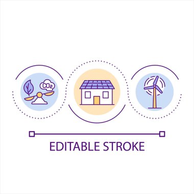 Alternatif enerji döngüsü konsepti simgesi seçiliyor. Sürdürülebilir ev halkı. Yenilenebilir güç soyut fikir ince çizgi çizimi. İzole bir taslak çizim. Düzenlenebilir felç. Kullanılan Arial yazı tipi