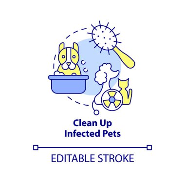 Hastalıklı hayvanları temizleme konsepti ikonu. Radyasyon acil durumundan sonra dezenfekte etmek soyut fikir ince çizgi çizimi. İzole bir taslak çizim. Düzenlenebilir felç. Arial, Myriad Pro-Kalın yazı tipleri