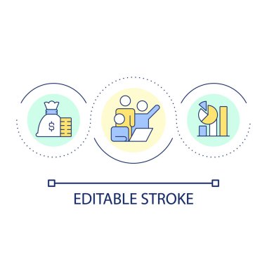 Mali danışmanlık ekibi döngü konsepti ikonu. Finans yönetimi personeli. Başarılı takım çalışması soyut fikir ince çizgi çizimi. İzole bir taslak çizim. Düzenlenebilir felç. Kullanılan Arial yazı tipi