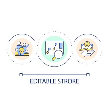 Pazar analizi döngü konsepti simgesi. Nitelikli uzmanlardan oluşan bir takım. Takım çalışması. Finansal büyüme soyut fikir ince çizgi çizimi. İzole bir taslak çizim. Düzenlenebilir felç. Kullanılan Arial yazı tipi