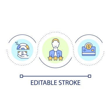 Kredi puanı döngü konsepti iyi. Kişi kredisi raporu. Güvenilirlik. Sorumlu ödünç alan soyut fikir ince çizgi çizimi. İzole bir taslak çizim. Düzenlenebilir felç. Kullanılan Arial yazı tipi