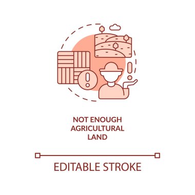 Tarım arazilerindeki kıtlık kırmızı kavram ikonu. Çiftlik arazisi eksikliği. Çiftçilerin soyut fikirleri ince çizgi çizimleri vardır. İzole bir taslak çizim. Düzenlenebilir felç. Arial, Myriad Pro-Kalın yazı tipleri kullan
