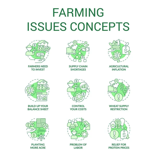 Agricoltura Svantaggi Concetto Icone Impostato Questione Agricola Problemi Agricoltori Faccia — Vettoriale Stock