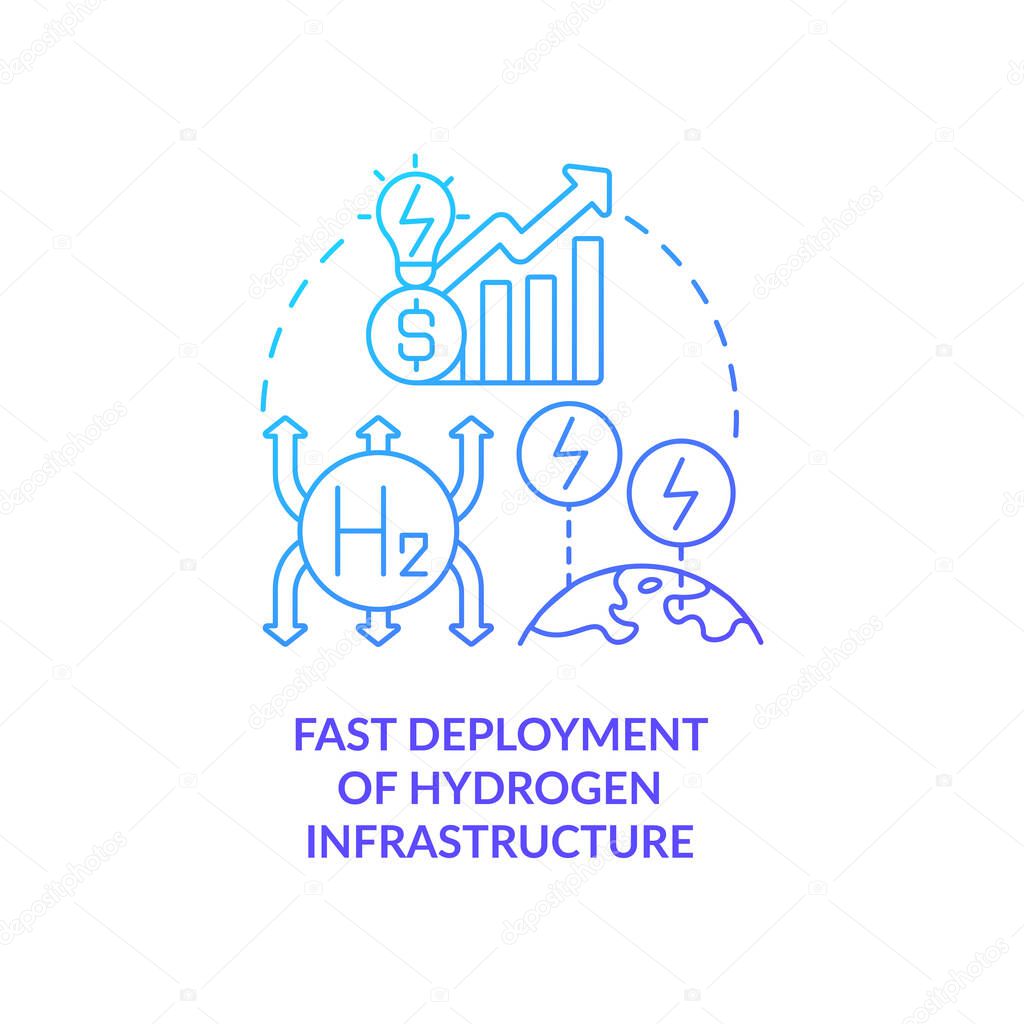 Fast hydrogen infrastructure deployment blue gradient concept icon. Energy source. Green strategy abstract idea thin line illustration. Isolated outline drawing. Myriad Pro-Bold font used