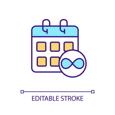 Kalıcı eylem RGB renk simgesi. Düzenli randevular. Uzun vadeli bir program. Planlayıcı ve düzenleyici. İzole vektör çizimi. Basit bir çizgi çizimi. Düzenlenebilir felç. Kullanılan Arial yazı tipi