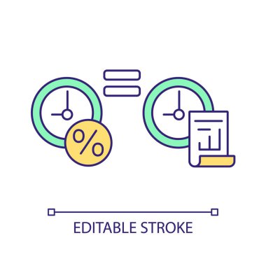 Olgunluk stratejisi RGB renk simgesi ile eşleşiyor. Eşit zaman. Bölünmeler ve varlıklar. Finansal yönetim. İzole vektör çizimi. Basit bir çizgi çizimi. Düzenlenebilir felç. Kullanılan Arial yazı tipi
