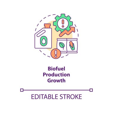 Biyoyakıt üretim büyüme konsepti ikonu. Sebze yağı talebi. Biyoenerji tüketimi soyut fikir ince çizgi çizimi. İzole bir taslak çizim. Düzenlenebilir felç. Arial, Myriad Pro-Kalın yazı tipleri kullan