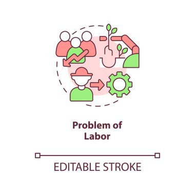 İşçi konsepti ikonu sorunu. Tarım makineleşmesi. İş gücünü azalt. Otomasyon soyut fikir ince çizgi çizimi. İzole bir taslak çizim. Düzenlenebilir felç. Arial, Myriad Pro-Kalın yazı tipleri kullan