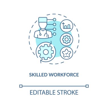 Yetenekli işgücü turkuaz konsept ikonu. Sağlık endüstrisinde rekabetçi avantaj soyut fikir ince çizgi çizimi. İzole bir taslak çizim. Düzenlenebilir felç. Arial, Myriad Pro-Kalın yazı tipleri kullan