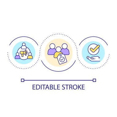 Sadık bir topluluk döngü konsepti oluşturun. Üyelik faydaları. Ortaklık. Soyut fikir ince çizgi çizimini ele alalım. İzole bir taslak çizim. Düzenlenebilir felç. Kullanılan Arial yazı tipi