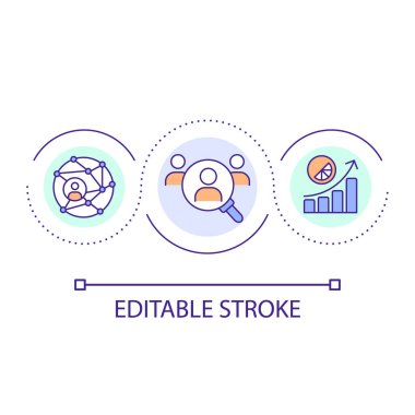 Ağ oluşturma becerilerini döngü simgesini genişlet. Sosyal bağlılık. Bina bağlantıları soyut fikir ince çizgi illüstrasyonundan yararlanır. İzole bir taslak çizim. Düzenlenebilir felç. Kullanılan Arial yazı tipi