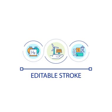 Yenilenebilir enerji sistemi döngü konsepti simgesi. Sürdürülebilir hayat. Alternatif güç kaynakları soyut fikir ince çizgi çizimi. İzole bir taslak çizim. Düzenlenebilir felç. Kullanılan Arial yazı tipi