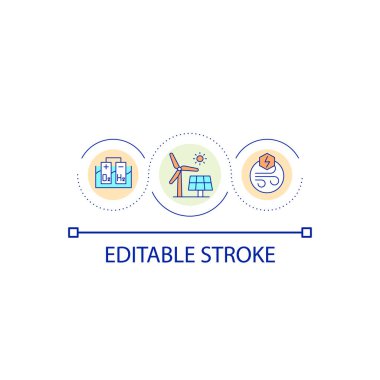 Yenilenebilir enerji döngüsü konsepti simgesi. Yeşil elektrik. Sürdürülebilir hayat. Alternatif güç kaynakları soyut fikir ince çizgi çizimi. İzole bir taslak çizim. Düzenlenebilir felç. Kullanılan Arial yazı tipi
