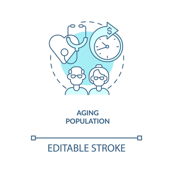 Öregedő Népesség Türkiz Koncepció Ikonja Költséges Orvosi Növekvő Életkor Elvont — Stock Vector
