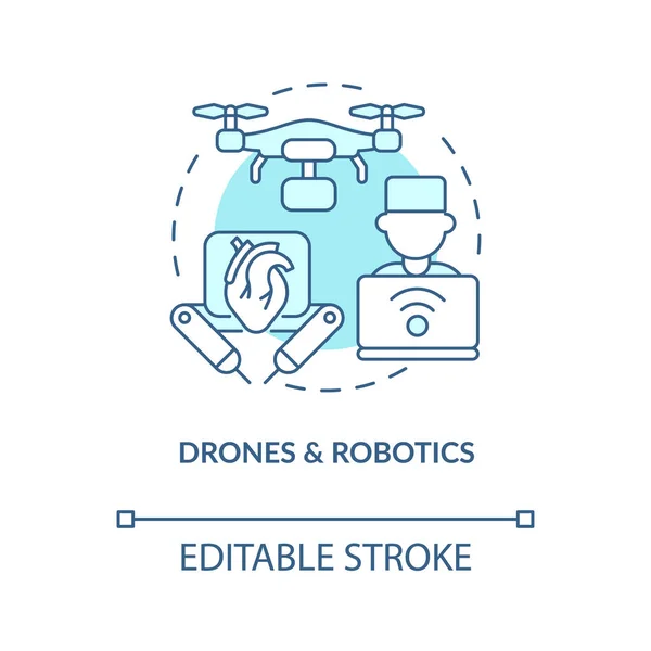 Drones Robótica Icono Concepto Turquesa Salud Post Covidio Innovaciones Idea — Vector de stock