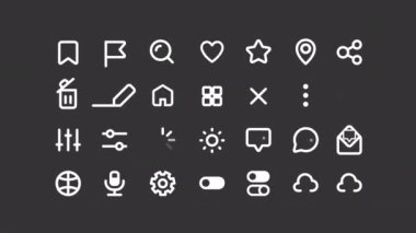 Animasyon web beyaz çizgi ui simgeleri. Akıllı telefon navigasyonu. Şeffaf arkaplanda alfa kanalı olan kusursuz HD video. Gece modu için izole edilmiş kullanıcı arayüzü sembolleri hareketli grafik tasarımı