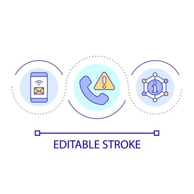 Mobil ağ sorunları döngü konsepti simgesi. Mesajları aramalara tercih et. İletişim sistemi soyut fikir ince çizgi çizimi. İzole bir taslak çizim. Düzenlenebilir felç. Kullanılan Arial yazı tipi