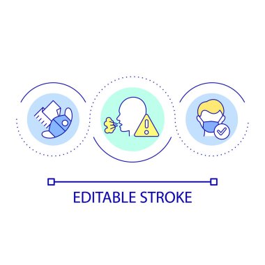 Solunum organları koruma döngüsü konsepti simgesi. Tıbbi maske tak. Bulaşıcı hastalıkların önlenmesi soyut fikir ince çizgi çizimi. İzole bir taslak çizim. Düzenlenebilir felç. Kullanılan Arial yazı tipi