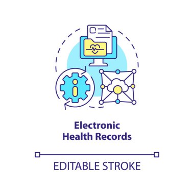 Elektronik sağlık kayıtları konsept ikonu. Hasta çizelgesi. Sağlık sektörü eğilimi soyut fikir ince çizgi çizimi. İzole bir taslak çizim. Düzenlenebilir felç. Arial, Myriad Pro-Kalın yazı tipleri kullan