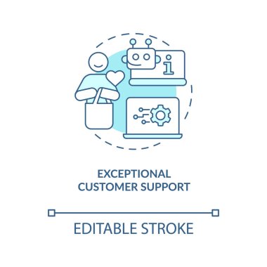 Olağanüstü müşteri desteği turkuaz konsept ikonu. Müşteri deneyimini geliştirmek soyut fikir ince çizgi çizimi. İzole bir taslak çizim. Düzenlenebilir felç. Arial, Myriad Pro-Kalın yazı tipleri kullan