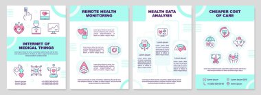 Turkuaz broşür şürleri. Çizgisel simgeli broşür tasarımı. Sunum için düzenlenebilir 4 vektör düzeni, yıllık raporlar. Arial-Black, Kullanılan Myriad Pro-Normal yazı tipleri