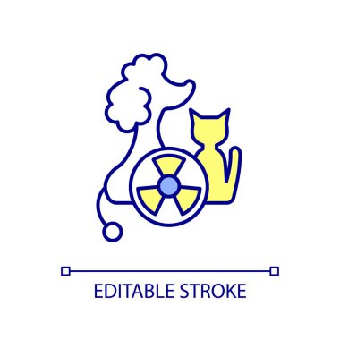 Hayvanları radyasyon RGB renk simgesinden koru. Radyoaktif tozdan temiz hayvanlar. Nükleer kaza. İzole vektör çizimi. Basit bir çizgi çizimi. Düzenlenebilir felç. Kullanılan Arial yazı tipi