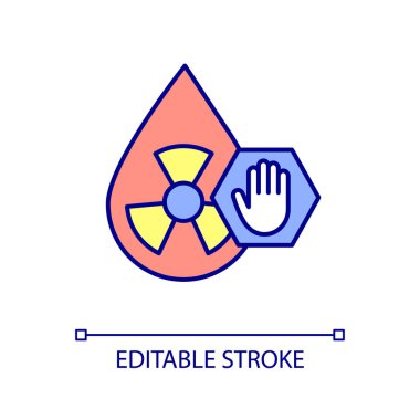 Su RGB renk simgesinin radyoaktif kirlenmesi. Çevre kirliliği. Nükleer felaketin etkisiyle. İzole vektör çizimi. Basit bir çizgi çizimi. Düzenlenebilir felç. Kullanılan Arial yazı tipi