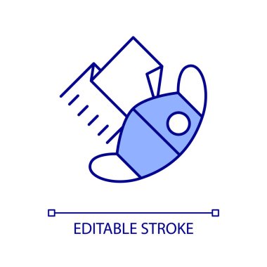 Solunum koruması RGB renk simgesi. Burnunu ve ağzını kirlilikten koru. Salgın güvenliği izole vektör çizimi. Basit bir çizgi çizimi. Düzenlenebilir felç. Kullanılan Arial yazı tipi