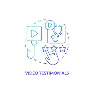 Video gözden geçirme mavi gradyan konsept simgesi. Sosyal medya. Sağlık görevlisi. Sağlık hizmeti pazarlama soyut fikir ince çizgi çizimi. İzole bir taslak çizim. Myriad Pro-Kalın yazı tipi kullanımı