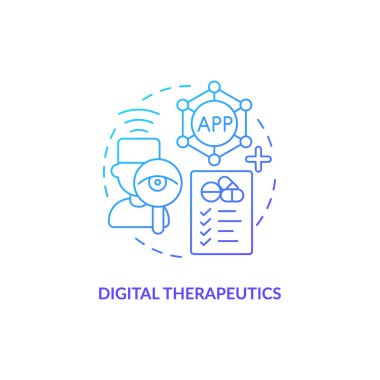 Uzaktan dijital sağlık desteği mavi gradyan konsept ikonu. Sağlık sektörü eğilimi. Mobil sağlık uygulaması soyut fikir ince çizgi çizimi. İzole bir taslak çizim. Myriad Pro-Kalın yazı tipi kullanımı