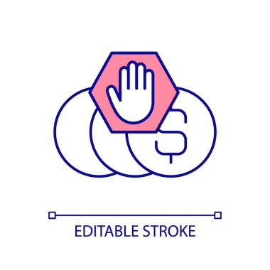 Ödeme RGB renk simgesi yok. Ücretsiz değerlendirme. Kullanılabilir servis. Ticari olmayan ürünler. Kâr amacı gütmeyen. İzole vektör çizimi. Basit bir çizgi çizimi. Düzenlenebilir felç. Kullanılan Arial yazı tipi