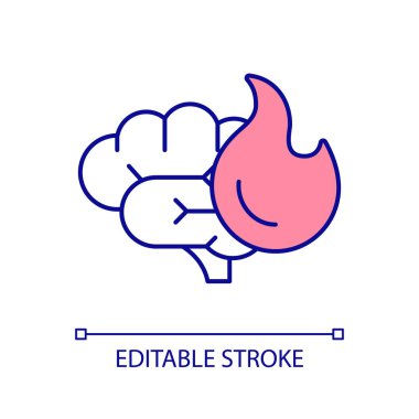 Beyin fırtınası RGB renk simgesi. Zihinsel aktivite. İyi fikir. Beyin eğitimi. Nörolojik uyarı. İzole vektör çizimi. Basit bir çizgi çizimi. Düzenlenebilir felç. Kullanılan Arial yazı tipi