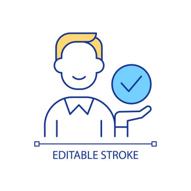 Başarılı RGB renk simgesi doğrulaması. Şirket yönetimi. İş danışmanından onay aldım. İzole vektör çizimi. Basit bir çizgi çizimi. Düzenlenebilir felç. Kullanılan Arial yazı tipi