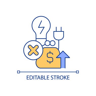 Alternatif enerji verimliliği sarı ve mavi RGB renk simgesi. Yenilenebilir güç ekonomisi. Sürdürülebilir ev. İzole vektör çizimi. Basit bir çizgi çizimi. Düzenlenebilir felç. Kullanılan Arial yazı tipi