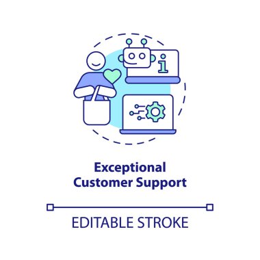Olağanüstü müşteri destek konsepti ikonu. Tek çözüm bu. Pozitif müşteri soyut fikir ince çizgi çizimi deneyimi yaşıyor. İzole bir taslak çizim. Düzenlenebilir felç. Arial, Myriad Pro-Kalın yazı tipleri kullan