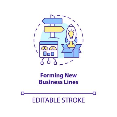 Yeni iş alanları konsept simgesi oluşturuluyor. Yenilikleri sağlayın. Dönüştürme fikri soyut ince çizgi illüstrasyonunu arttır. İzole bir taslak çizim. Düzenlenebilir felç. Arial, Myriad Pro-Kalın yazı tipleri kullan
