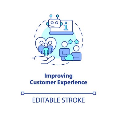 Müşteri deneyim konsepti ikonu geliştiriliyor. Yüksek kaliteli dijital servisler. Soyut fikir ince çizgi çizimi. İzole bir taslak çizim. Düzenlenebilir felç. Arial, Myriad Pro-Kalın yazı tipleri