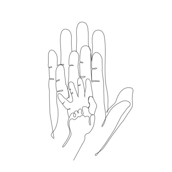Семья Четырех Человек Держащая Руках Однолинейное Искусство Сохраненная Фамилия Части — стоковый вектор