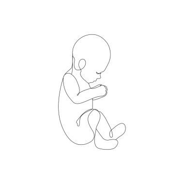 Bir çizgi şirin bebek çiziyor. Modern minimalizm sanatı, estetik yapı. Minimalist tarzda küçük bir çocuk. Devamlı çizgi vektör illüstrasyonu. Embriyo. Mirac.