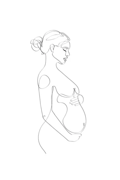 Pregnant Mom Line Art Pregnancy One Line Drawing Printable Wall — Archivo Imágenes Vectoriales